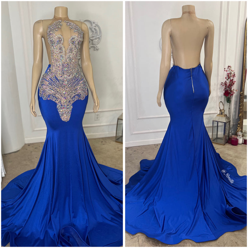 Blue gown with AB Applique