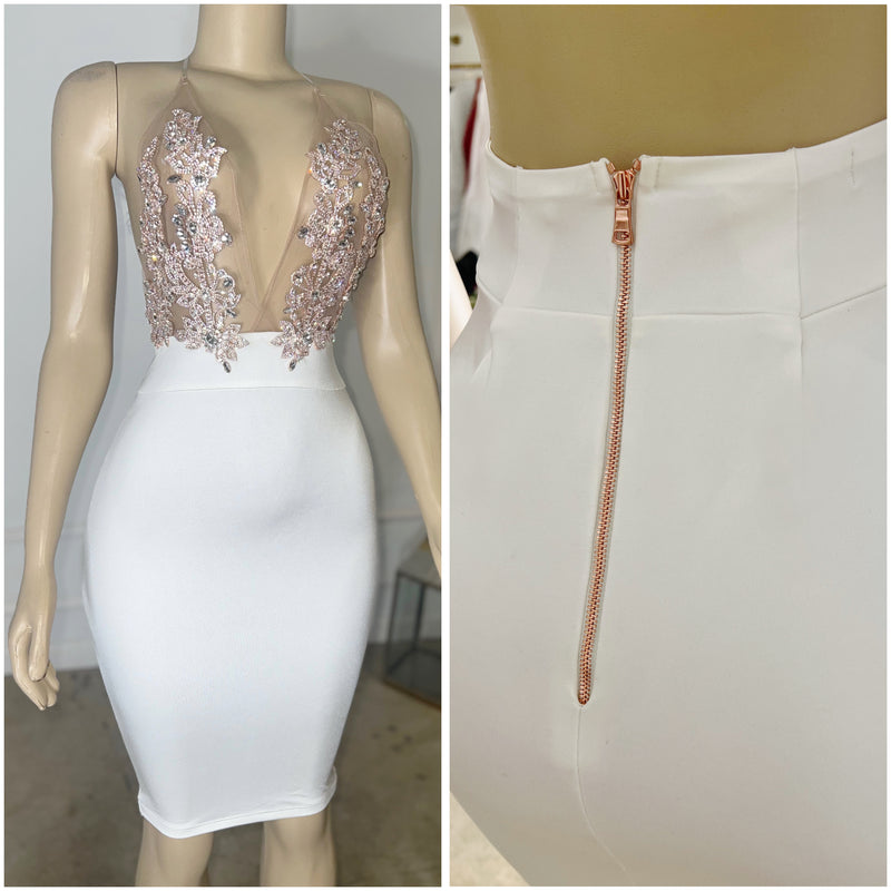 White/rose gold dress