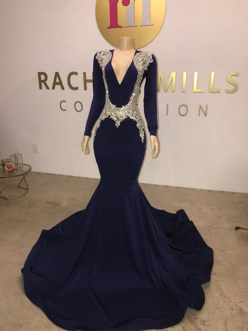 Navy Blue/ Silver diamonds gown