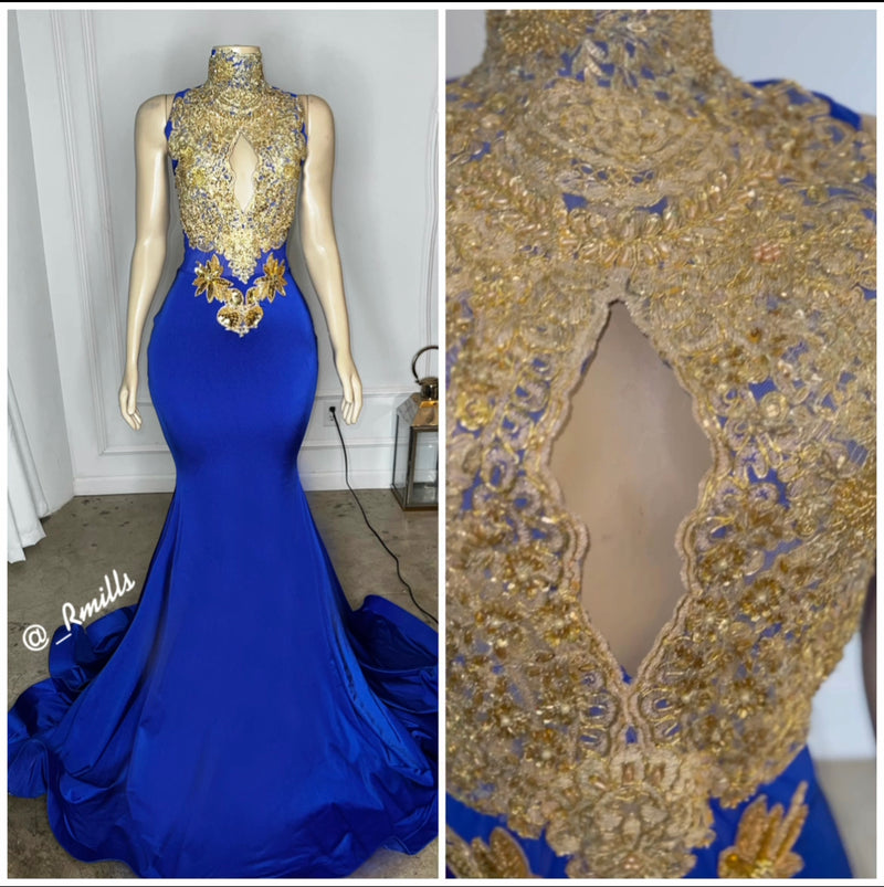Blue and gold lace mermaid