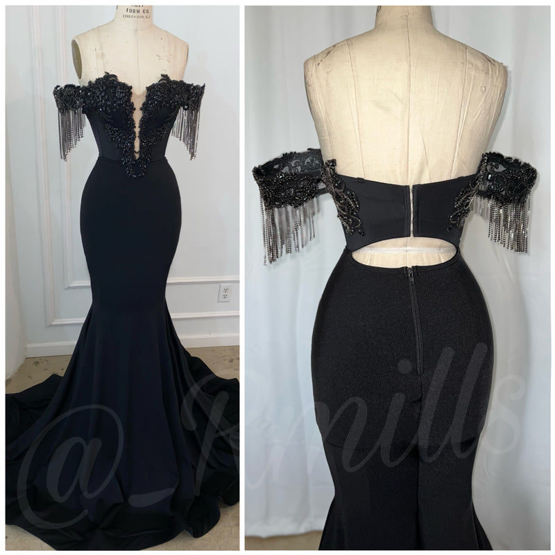 Black off shoulder gown