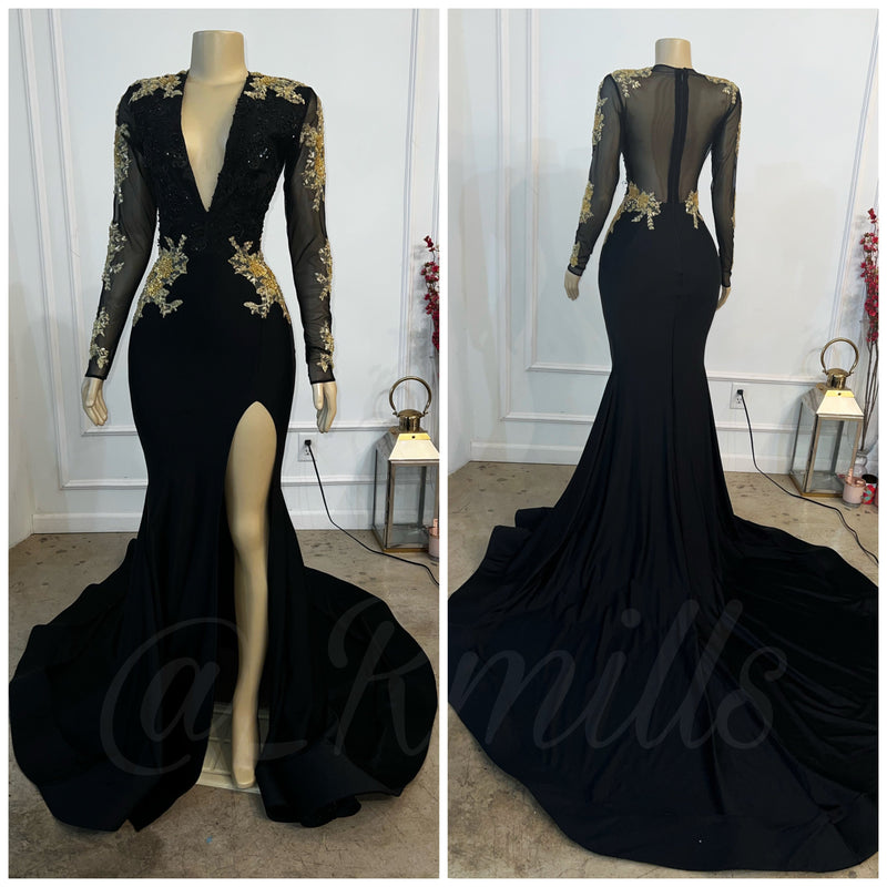 Blk/gold Lace gown