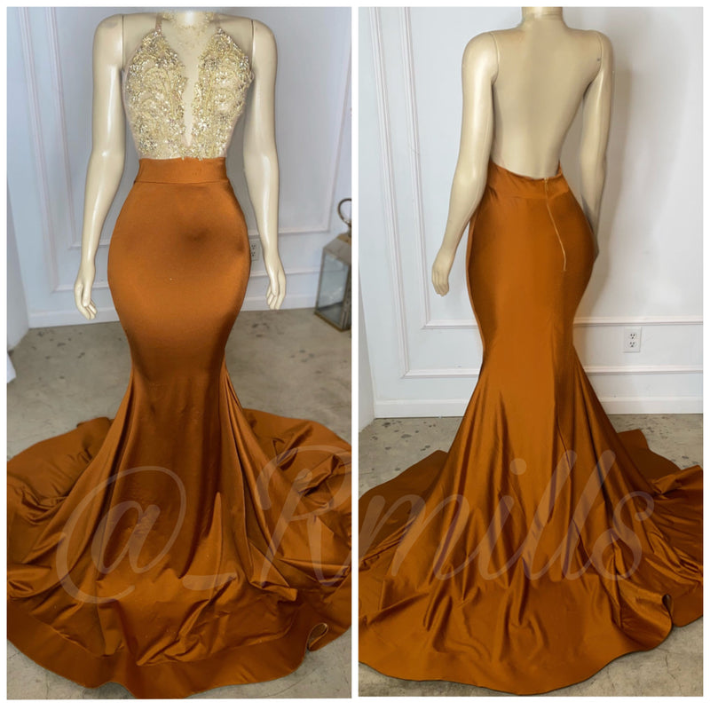 Burnt Orange with Diamond gold detail