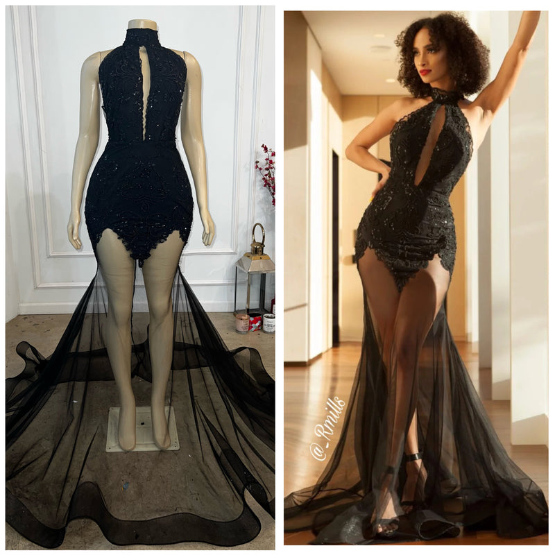 Black lace mesh gown